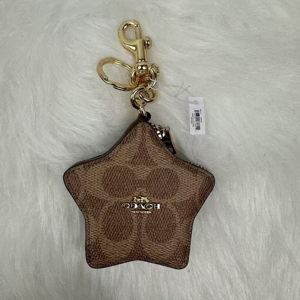 Coach Star Bag Charm Coin Case Pouch In Signature Canvas In Tan Brown CBL12 NWT - Picture 2 of 5
